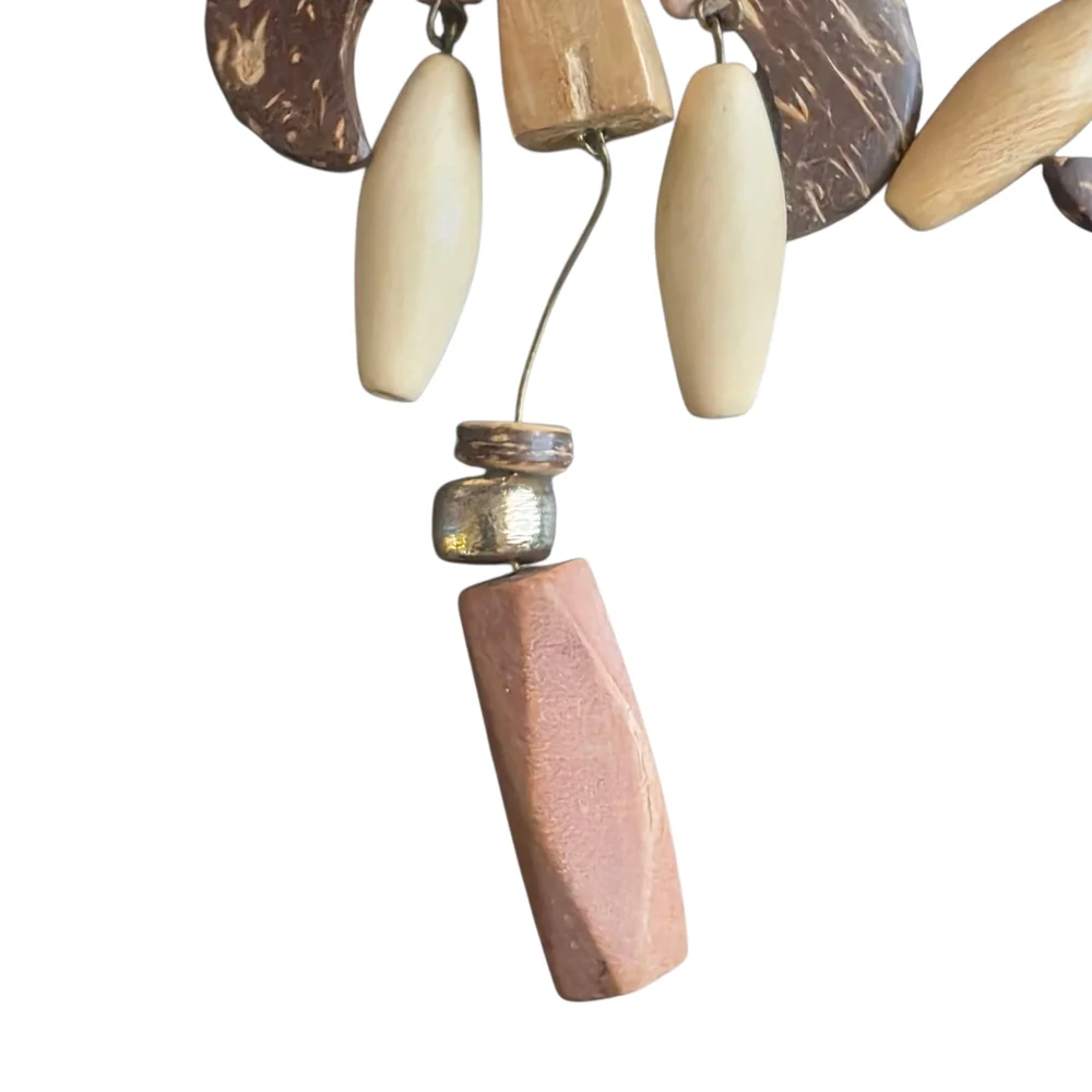 Vintage Pink & Wood Bead Dangle Earrings